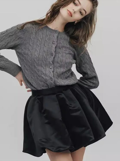 Lautaro Spring Summer Sweet Cute Soft Shiny Satin Mini Bud Skirt Women with Shorts High Waist  Short Luxury Designer Clothes