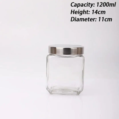 Glass Jar Stainless Steel Lid Storage Essentials Square Airtight Glass Jars For Storing Kitchen Grains