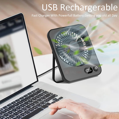 Mini Portable Fan USB Desk Fan Rechargeable Table Fan Small Wall Mounted Ceiling Fan 5 Speeds Powerful Wind Foldable Camping Fan