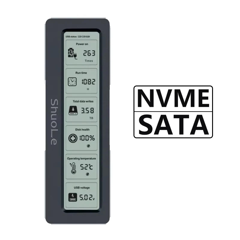 M.2 NVME/NGFF Dual Protocol SSD Enclosure Visual Smart SSD Case Health Detection USB 3.2 Gen 2 10Gbps Aluminum Alloy PCI-E Shell