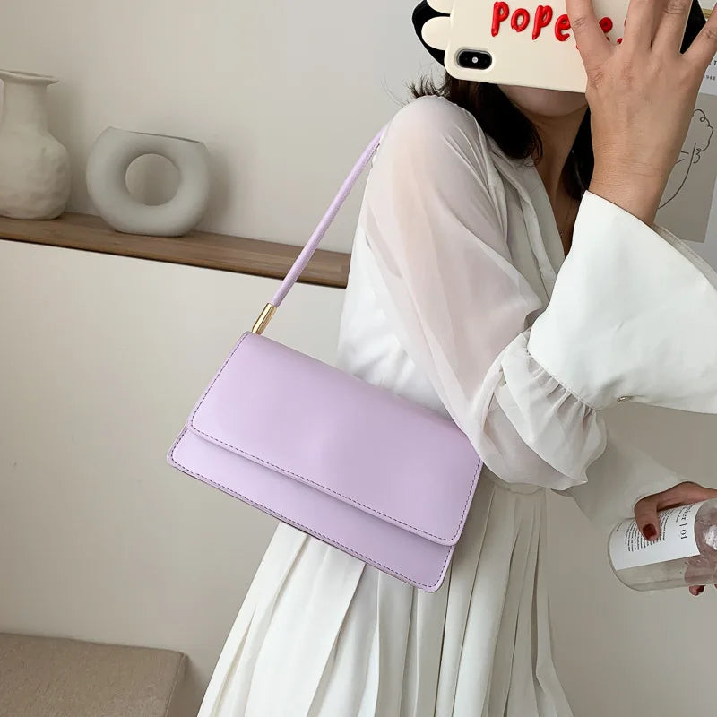New Women's Fashion Handbags Retro Solid Color PU Leather Shoulder Underarm Bag Casual Women Hobos Handbags сумка женская Trend