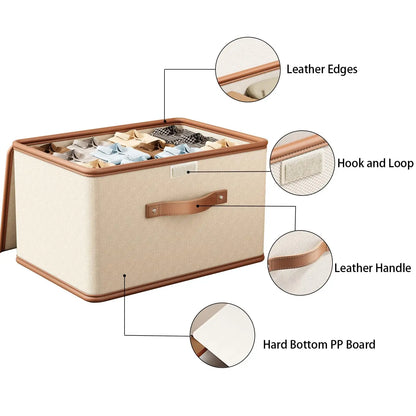 Storage Bins with Lids, Collapsible Closet Organizer Container, Fabric Organizer Box with Handles, Storage Boxes for Clothes