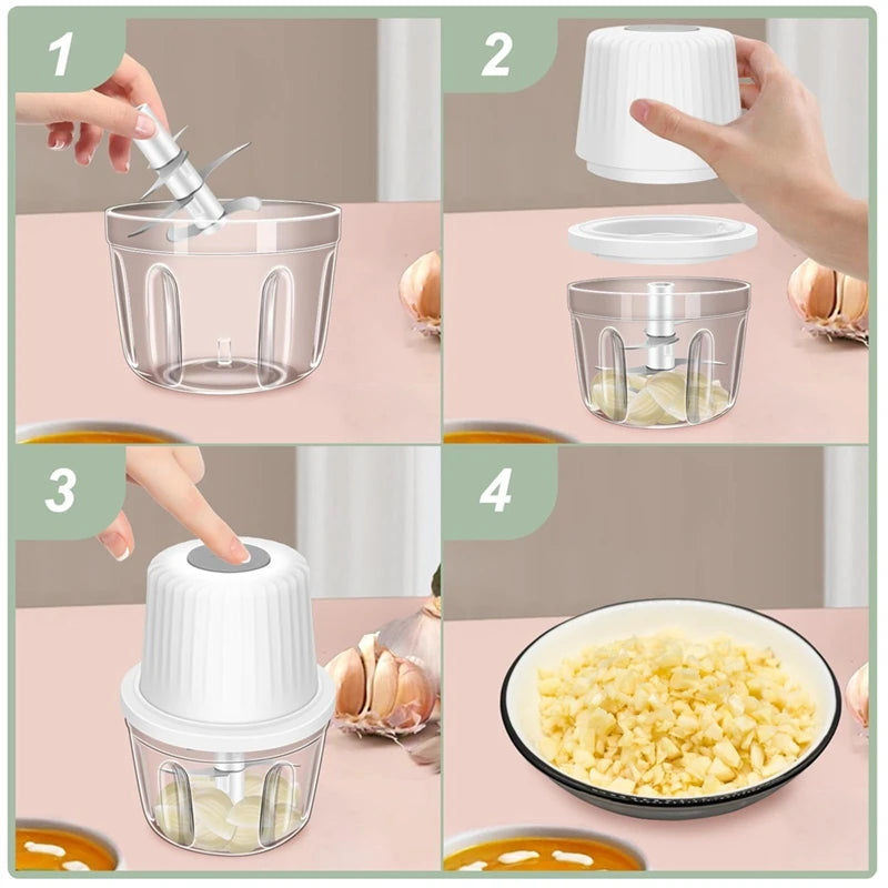 400ML Electric Garlic Chopper, 6 Blades Garlic Grinder Mini Vegetable Chopper, USB Portable Veggie Chopper,Garlic Mincer