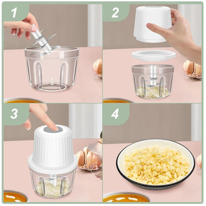 400ML Electric Garlic Chopper, 6 Blades Garlic Grinder Mini Vegetable Chopper, USB Portable Veggie Chopper,Garlic Mincer