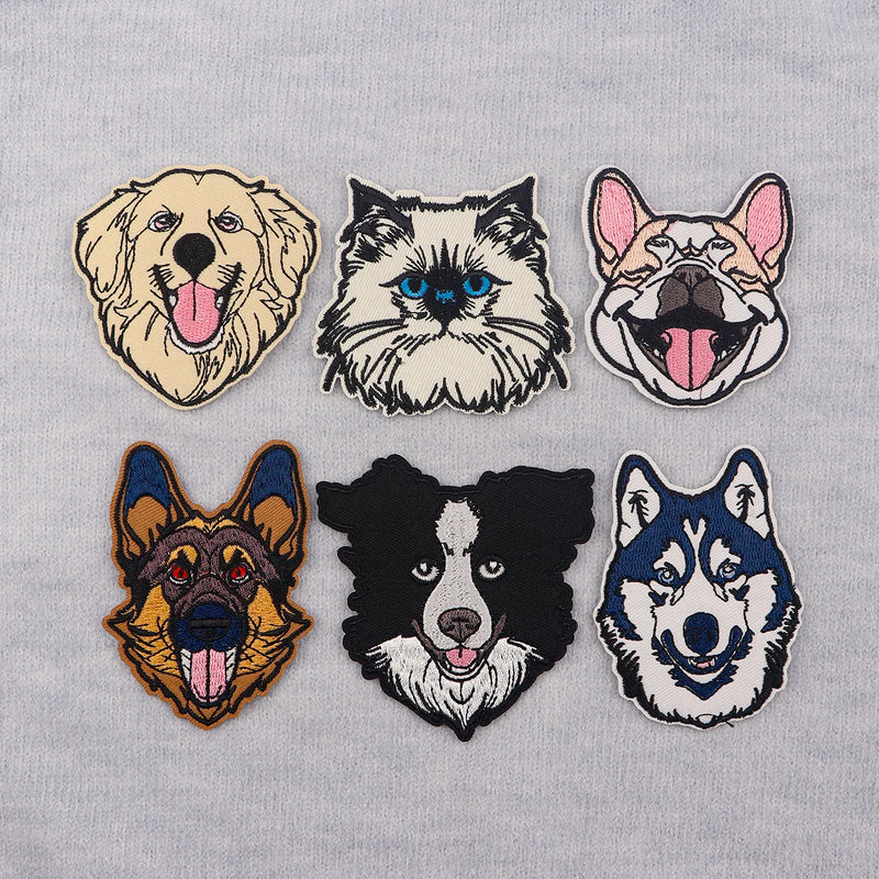 Cute Pet Dogs Patches On Clothes Animals Embroidered Patches Cartoon Cat Badges Iron On Patch DIY Clothing Accessories