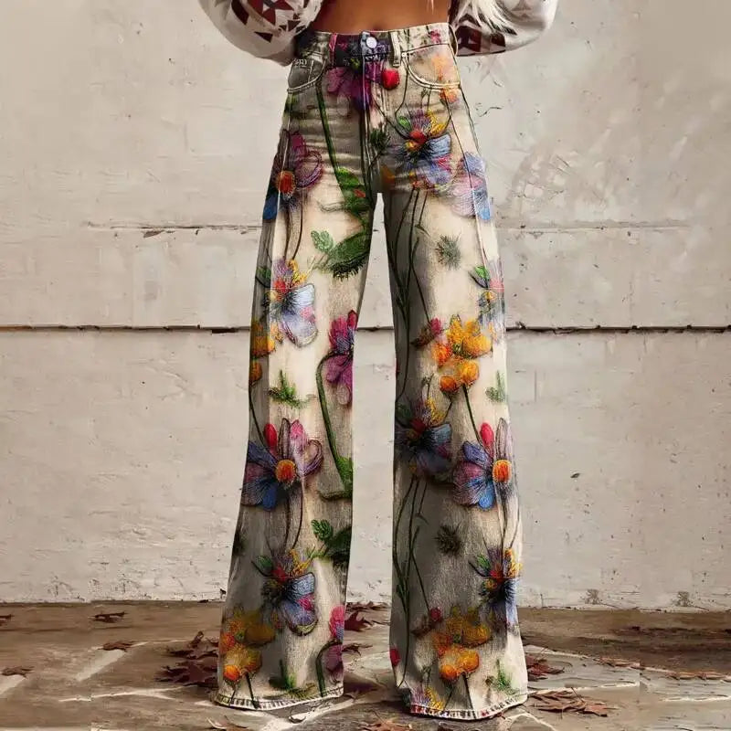 2025 Retro 3D Printing Fashion High Waist Pants High Street Loose Wide Leg Pants for Women Harajuku Trousers Spring Summer