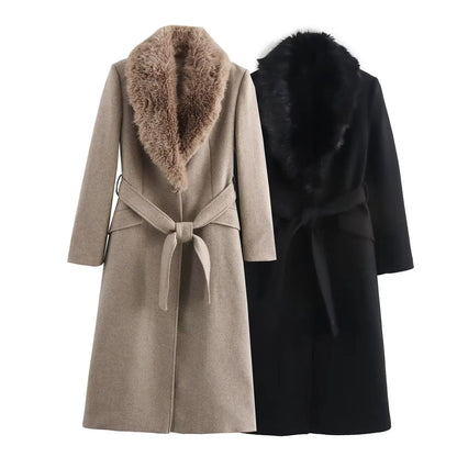 Long Sleeved Lapel Single Breasted Coat With Belt Pocket Decoration For Autumn And Winter New Women's Clothing