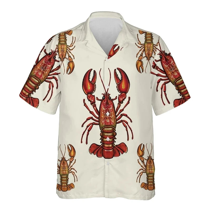 Hawaiian Flower Social Shirt 3d Print Boston Lobster Fashion Short Summer Casual Vintage Harajuku Cadiz Camisas Casuais Blouse