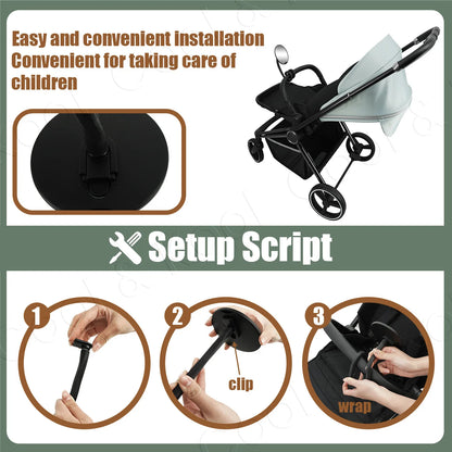 Stroller Mirror 360° Rotating, Shatterproof with Non-Slip Silicone Leg for a Full, Secure View of Your Baby