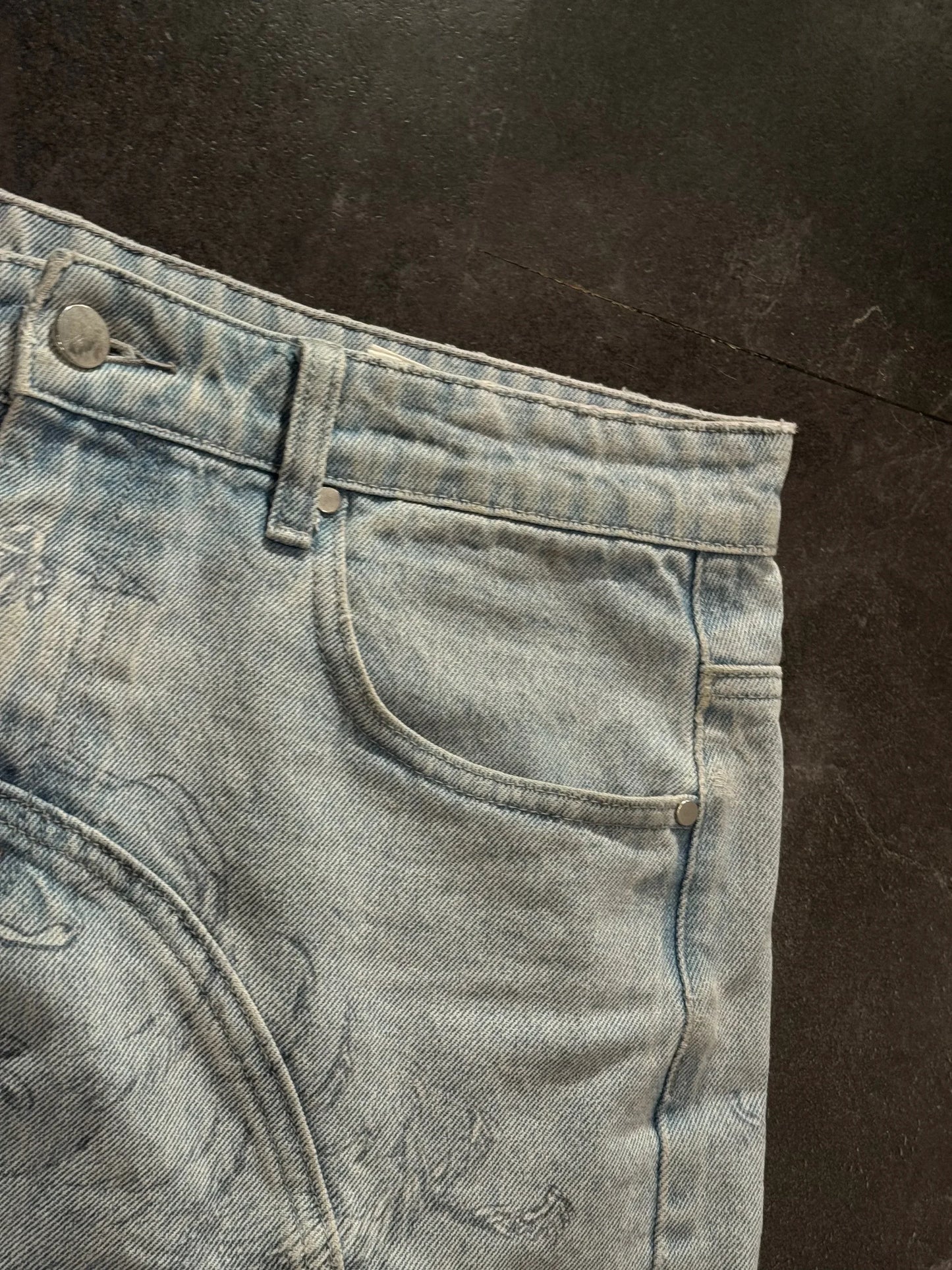 New retro cupid angel pattern women loose pants y2k hip hop streetwear fashion unisex straight jeans for men and women