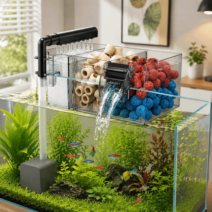 Wall Mounted Fish Tank Filter Box 3-in-1 Drip Flow Silent Operation Waterfall Filter Detachable Top Mounted Filter