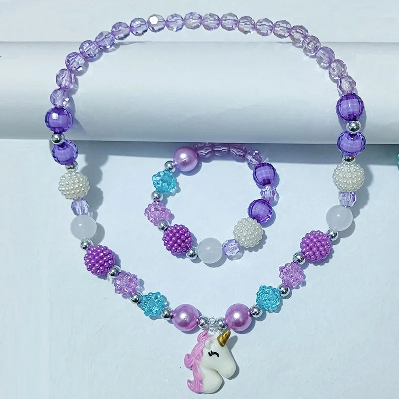 children's necklace three-piece set unicorn necklace rainbow necklace mermaid necklace