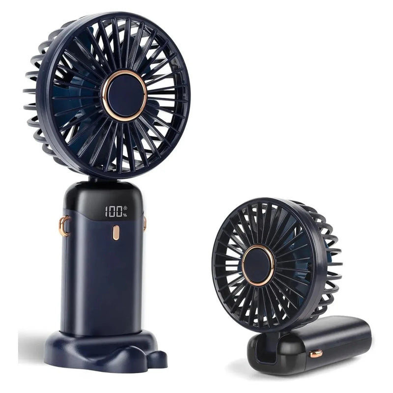 Portable Handheld Mini Fan with Stand, 90° Foldable, 5 Speed Wind,Hand Held/Neck/Desk 3 in 1 Personal Fan,3-6 Hours Battery Life