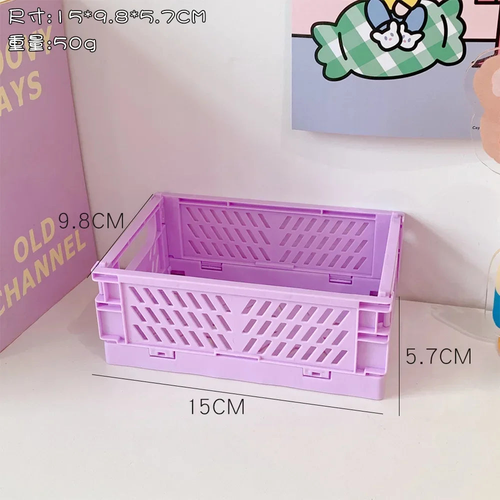 Foldable Storage Box Plastic Storage Organizer Student Desktop Organizer Stationery Snacks Storage Basket Home Storage Accessory