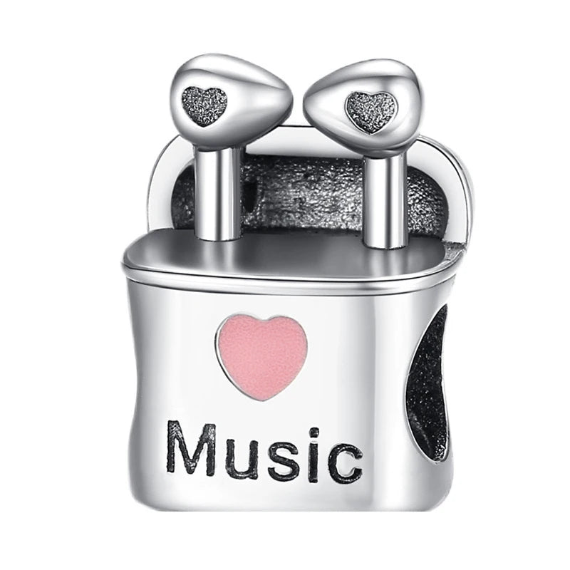 Guitar Microphone Music 925 Sterling Silver Charm Pendant Suitable Fit Original Bracelet Necklace keychain Jewelry Accessories