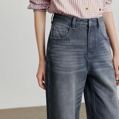 TOYOUTH Women Denim Jeans 2025 Autumn New Cotton High Street Wide Leg Pants Gray