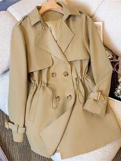 Women Medium Long Styles Windbreaker Coat New Ladies Long Sleeves Lined Outwear Spring Autumn Female Solid Color Trench Jacket
