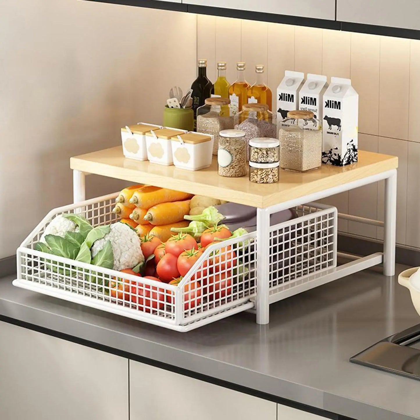 Pantry Shelves 2-Tier Vertical Holder Organizer Double-Layer Storage Shelves for Pantry Kitchen Bathroom Garage Shower Bar