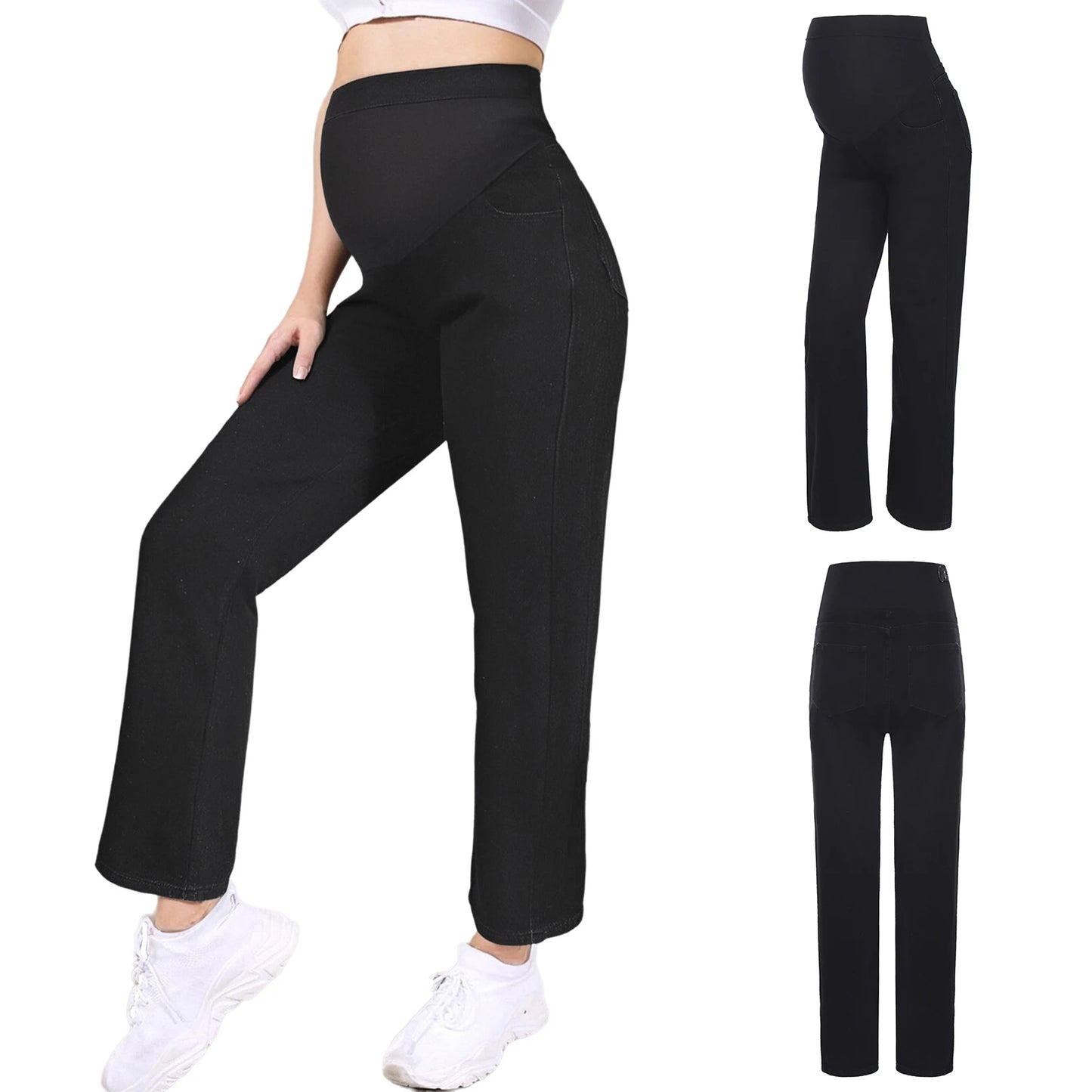 Pregnant Women Jeans High Waist Support Belly Maternity Hip Lifting Elastic Denim Pants Shorts for Daily Work Street Loungewear