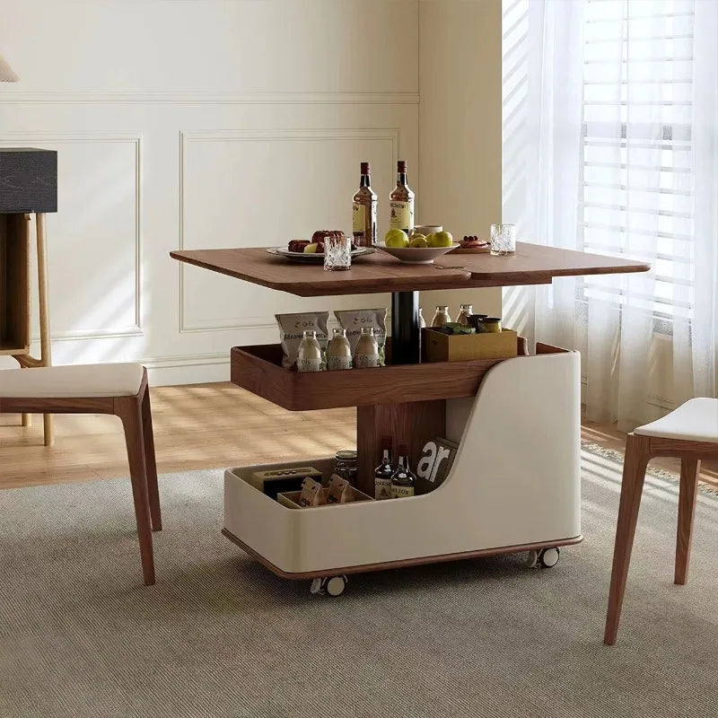 Coffee table liftable rock slab side table living room sofa side cabinet movable cart multi-function movable lifting coffee tabl