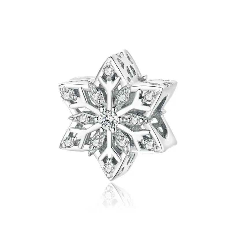WOSTU 925 Sterling Silver Snowflake Charm Winter Snow Beads Purity Original Fit for Women Girls Necklace DIY Fine Jewelry Gift