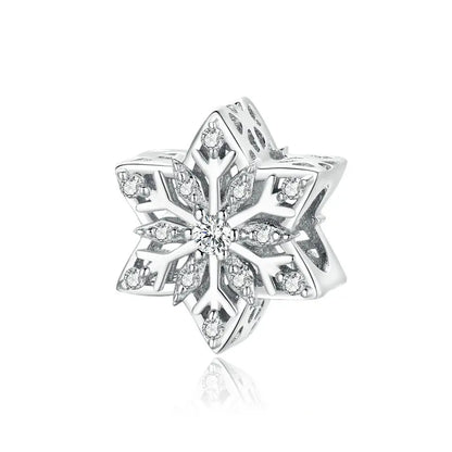 WOSTU 925 Sterling Silver Snowflake Charm Winter Snow Beads Purity Original Fit for Women Girls Necklace DIY Fine Jewelry Gift