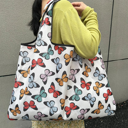 Large Foldable Shopping Bag New Fashion Reusable Grocery Storage Bag Nylon Portable Shoulder Handbag for Travel Pocket Tote Bag
