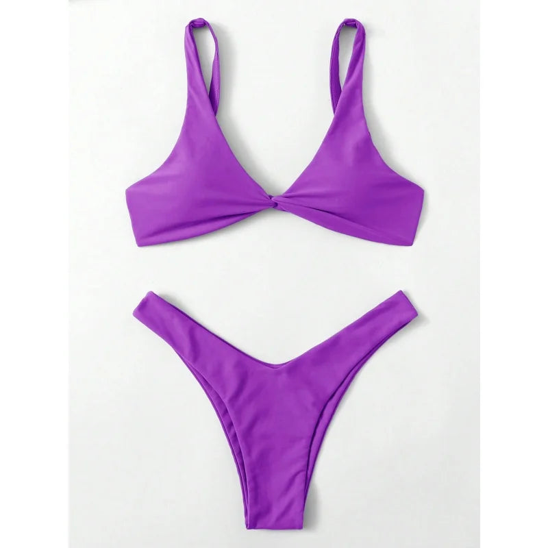 Simple Solid Bathing Suit Women Sexy Triangle Bandage Micro Bikini Swimsuit 2025 New Summer Beach Bathing Suit Two Piece Female