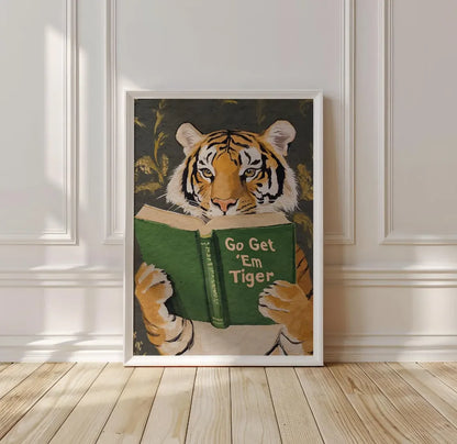 Humorous Bookworm Wall Art Decor for Library Office Study - Unique Theme Home Decorative Painting