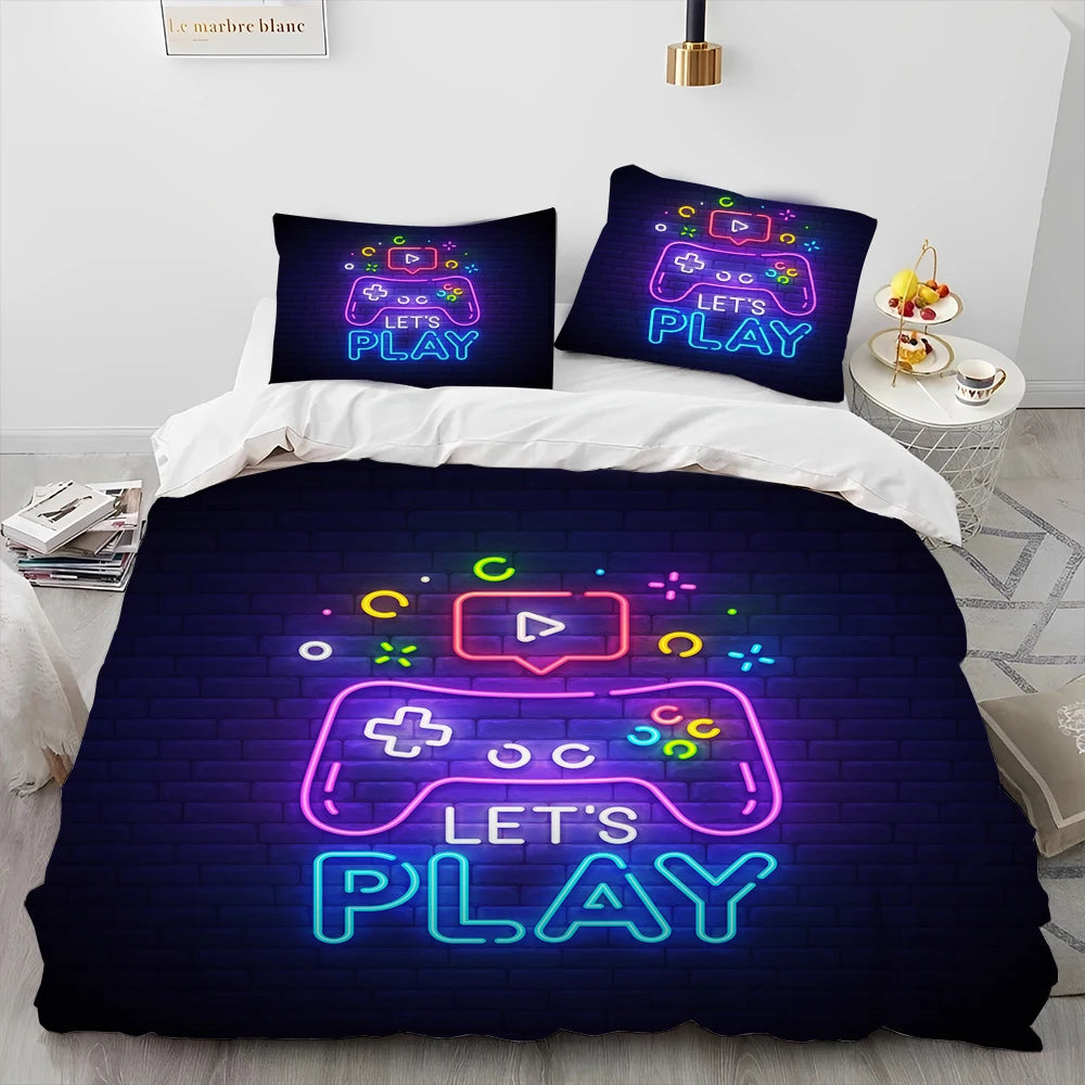 Cartoon Gamer Game Controller Comforter Bedding Set,Duvet Cover Bed Set Quilt Cover Pillowcase,King Queen Size Bedding Set Child