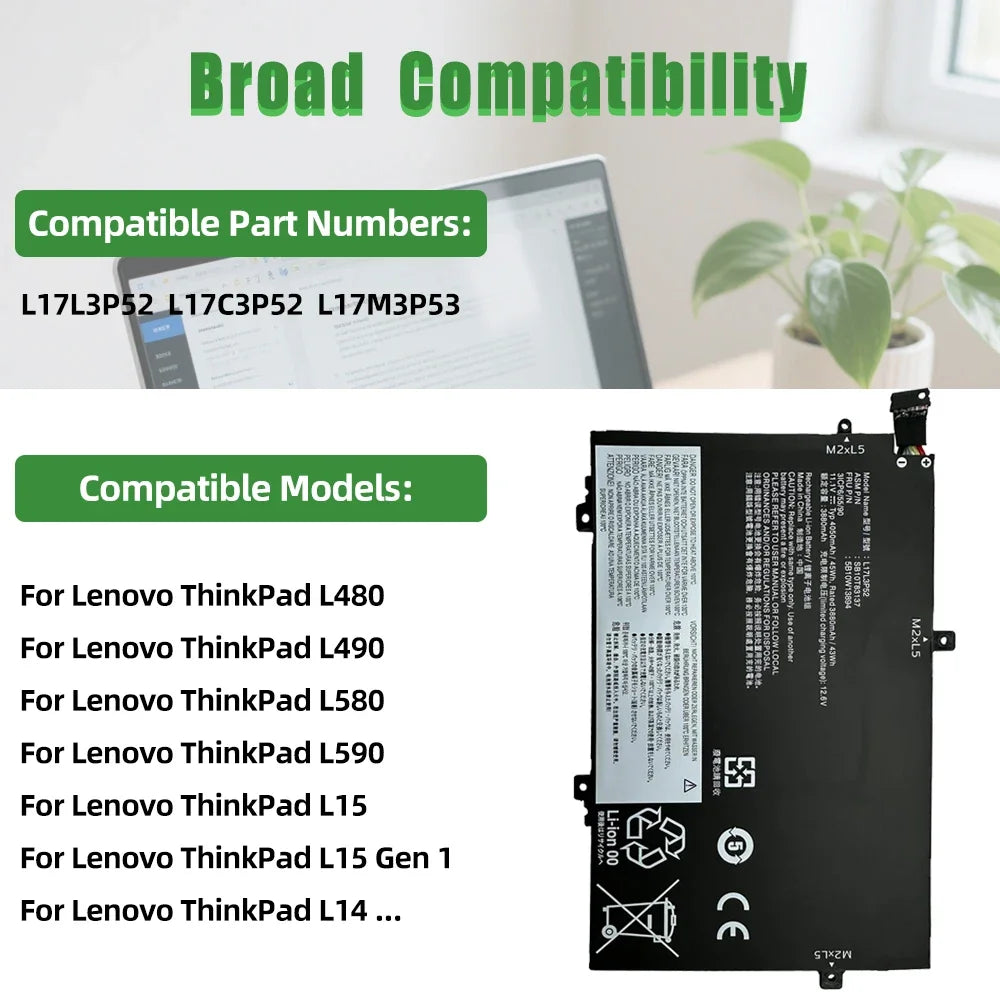 11.1V 01AV463 L17L3P52 Laptop Battery for Lenovo ThinkPad L14 L15 Gen 2 L480 L490 L580 L590 L17L3P51 L17C3P52 L17M3P53 01AV465