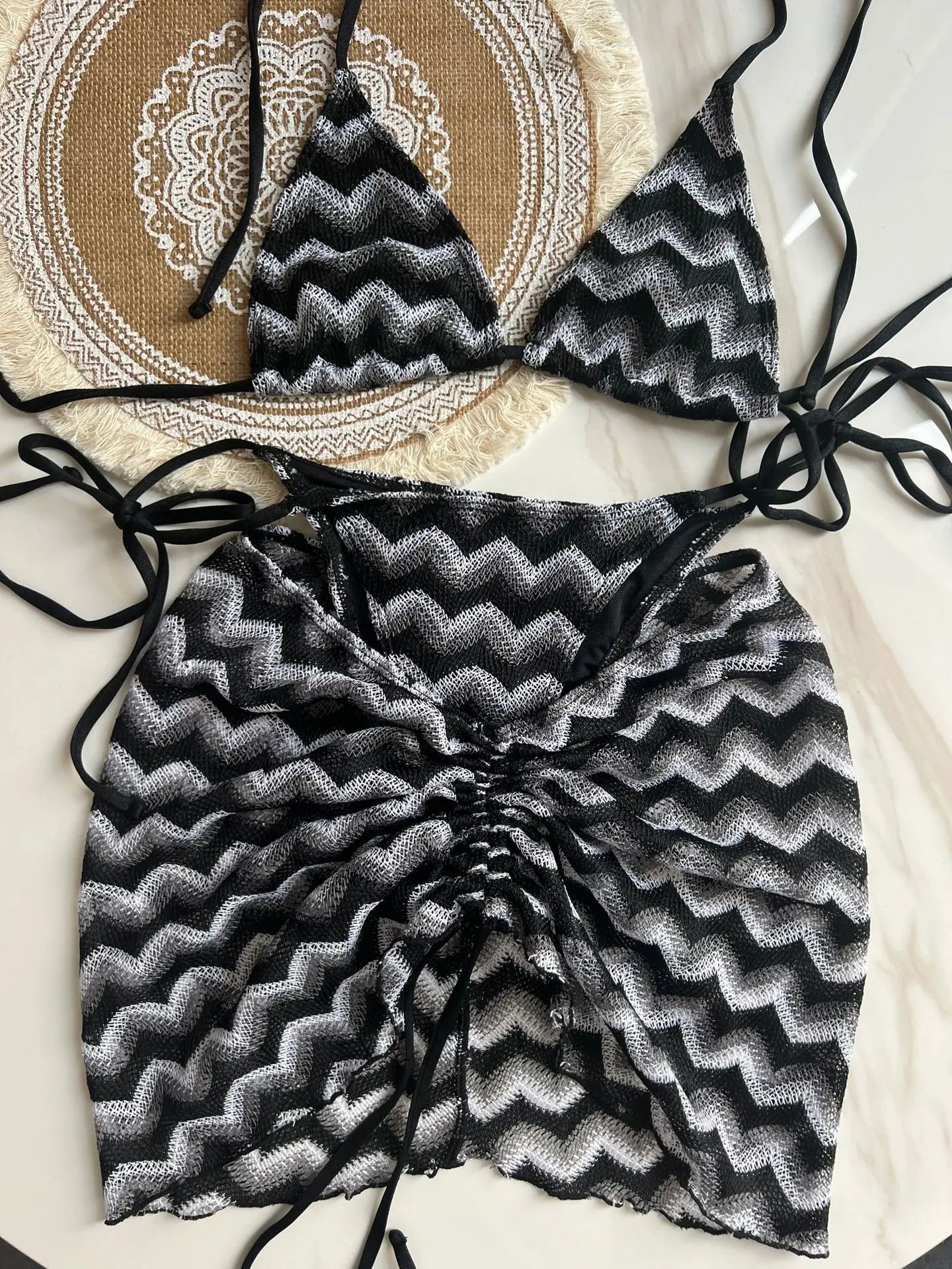 2025 Women Swimsuit Colored Maple Leaves Knitted Bikini Skirt Three-Piece Set Split Swimsuit Bikini