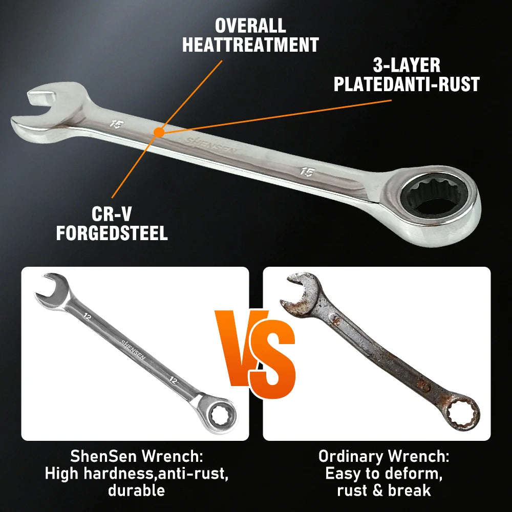 72-Tooth Ratchet Wrench 6-17mm Dual-Use Reversible Open-End Mechanism for Automotive & Bicycle Repair