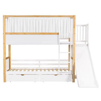 KOMHTOM Children's bunk bed with 2 drawers (with wheels), children's slide, 90x200cm