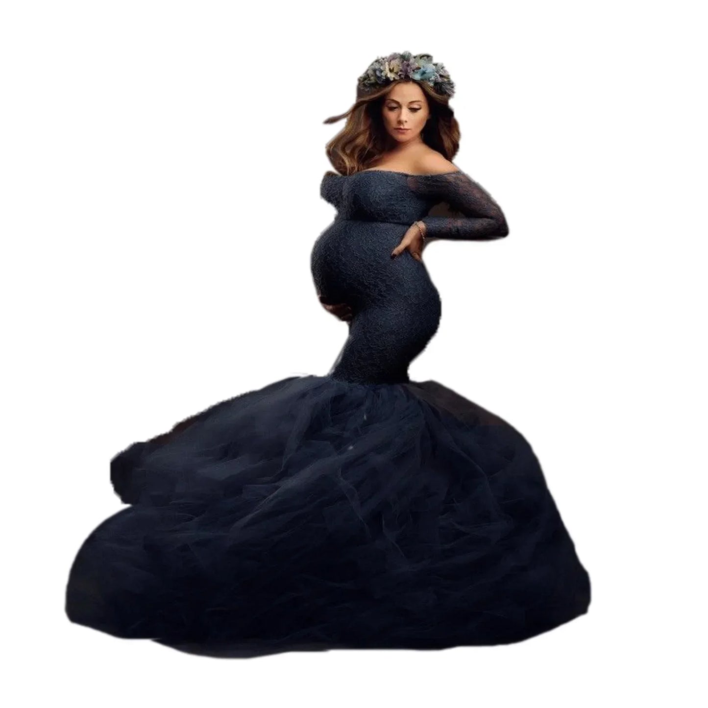 Dress Long Women's Pregnancy Dress Photography Maxi Gown For Pregnant Baby Shower Clothing Sexy Lace Tulle Maternity Photoshoot