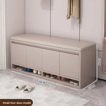 Shoe Storage Bench with Cushion Seat Entryway Shoe Cabinet Organizer Hallway Shoe Rack Bedroom Storage Stool 2/3/4 Door