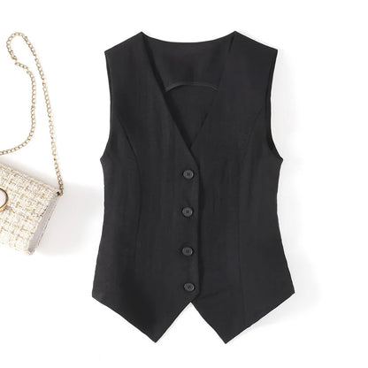 Linen waistcoat thin women's vest summer new high-end slim-fit short sleeveless suit V-neck vest clip