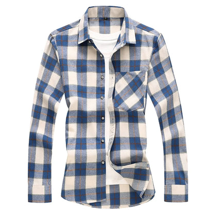 2026 New Men's Long Sleeved Plaid Shirt, with Two Chest Pockets Single Breasted Lapel Cotton Shirts Big Size Male Top Chemise