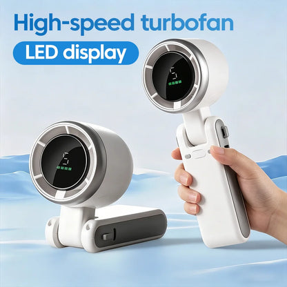 Handheld Folding Fan Type-C Charge Ports Portable Desktop 5level Wind Speed Adjustment Digital Display Electric Fan With Lanyard