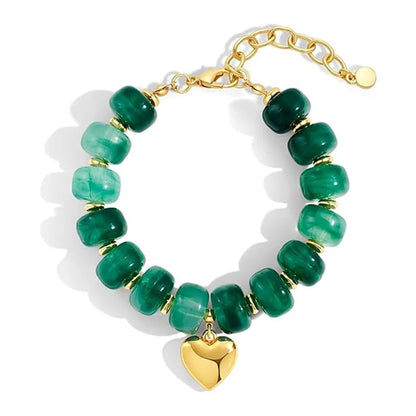 Bohemian Colorful Chunky Resin Beaded Necklace for Women Y2K Trendy Gold Color Puffy Heart Pendant Choker Summer Beach Jewelry
