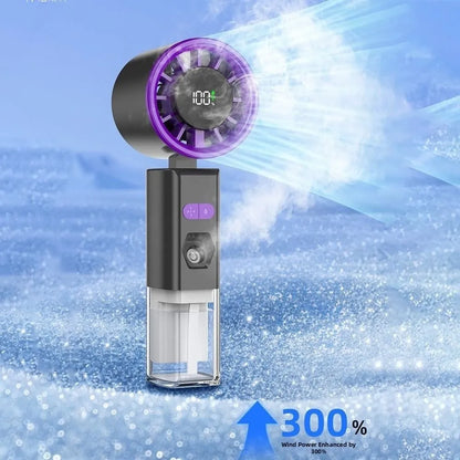 Portable Handheld Spray Fan Strong Wind USB Rechargeable Foldable Small Fan Low Noise High-speed Handheld Misting Fan