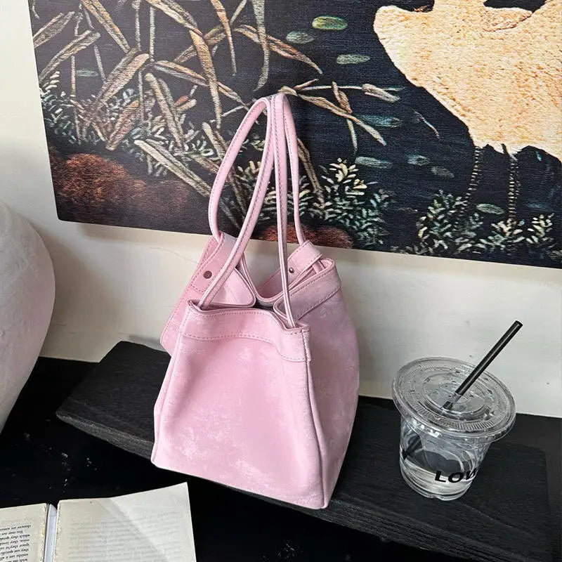 Custom Letter Suede Leather Women Bucket Bag Female Party Handbag Handbag 2025 New Fashion Chinese Style Luxury Brand Tote Bags