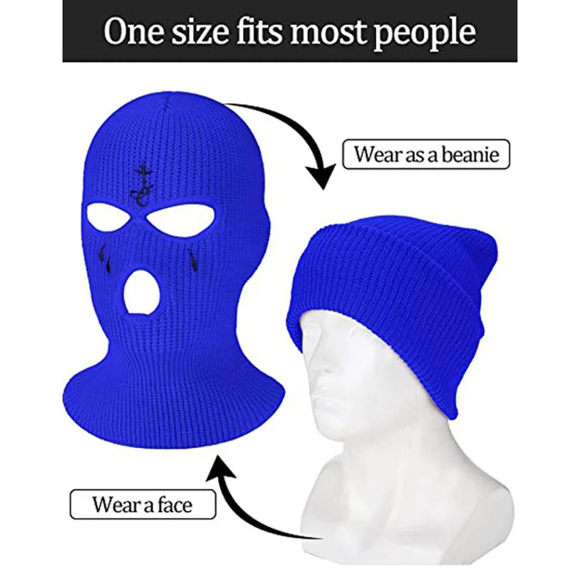 New cross-stitch outdoor ski mask Winter Balaclava three-hole knitted full face covering neck warm hat