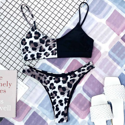 S - XL Sexy Leopard Bikini Women Swimwear Female Swimsuit Two-pieces Bikini set Brazilian Bather Bathing Suit Swim V871SW