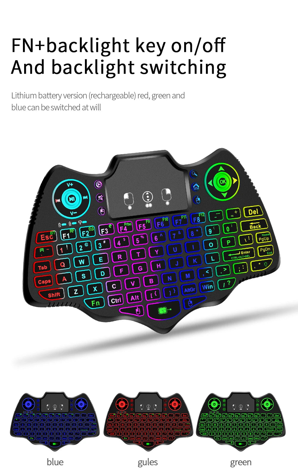 MRSVI V18 Mini Wireless Keyboard 2.4G BT Touch 7 Color Backlit French Spanish Russian Air Mouse Keyboard Gift for Android TV Box