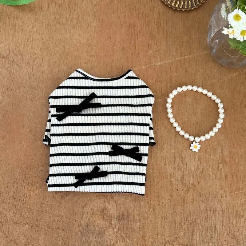 Pet T Shirt for Dogs Cats Puppy Summer Dress Dog Clothes Black White Dog Costume with Buckle 2 Set Chihuahua Bichon Clothing