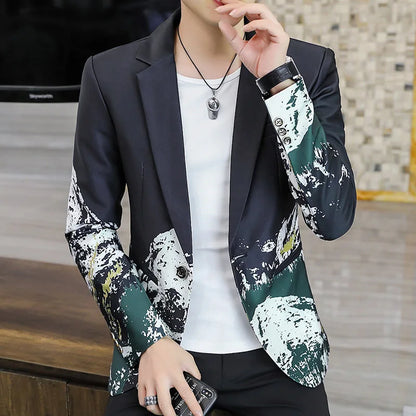 Blazer New Men's Fashion Business Gentleman Slim Print British Style Outdoor Performance Trend Wedding Banquet Casual Blazer