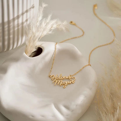 Personalized double name necklace with heart shape, Customized name necklace, Couple necklace, Mother necklace