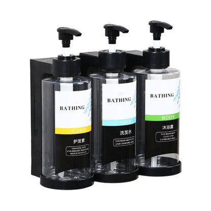 Soap Dispenser Set No Drill Wall Mounted 3 Chamber Shampoo Shower Gel Liquid Soap Dispenser for Bathroom Hotel Commercial Use