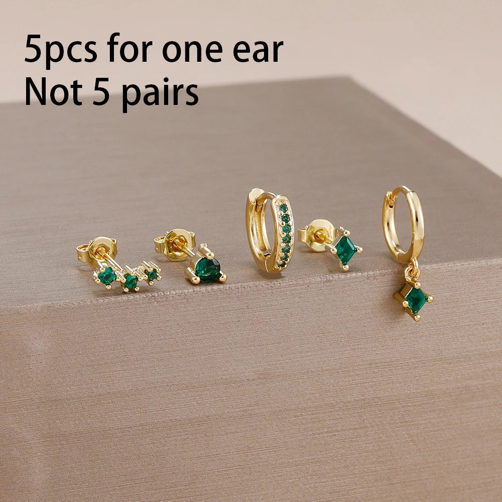 5PCS Stainless Steel Little Huggies Ear Stud Earrings Set For Women Tiny Crystal Zirconia Pendant Earrings Piercing Jewelry